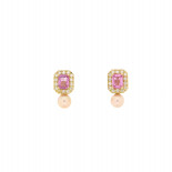 Genesia orecchini in oro giallo con zaffiro rosa, brillanti e perla rosa