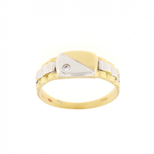 O6 anello a scudo stondato in oro bicolore