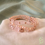 Kikilia bracciale triplo perle e quarzi rosa