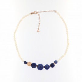 Kikilia girocollo blanc- bleu con perle e sodalite
