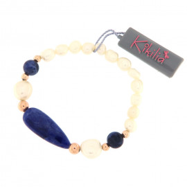 Kikilia bracciale elastico blanc- bleu con perle e sodalite