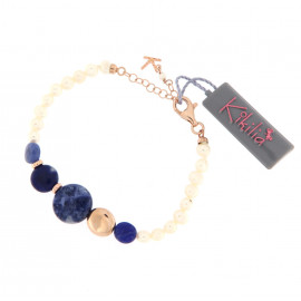 Kikilia braccialetto blanc- bleu con perle e sodalite