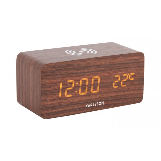 Karlsson sveglia led con carica telefono black wood