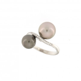 Genesia anello in oro bianco con perle tahiti e brillanti