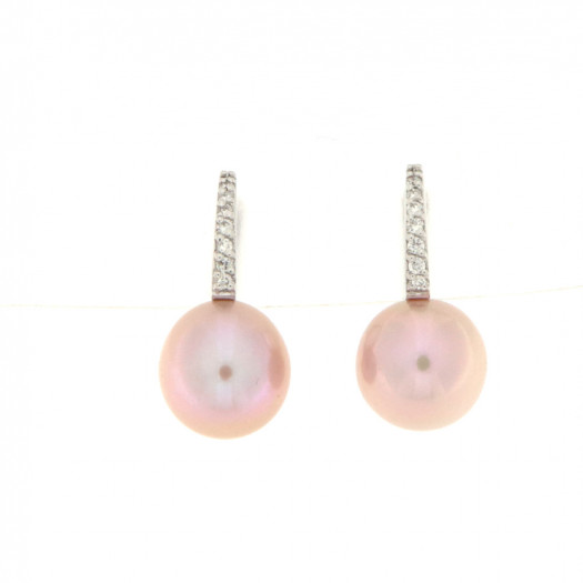 Genesia orecchini in oro bianco con perle rosa e brillanti
