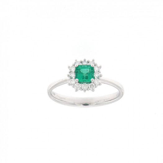 Mirco visconti anello con smeraldo quadrato e contorno di brillanti