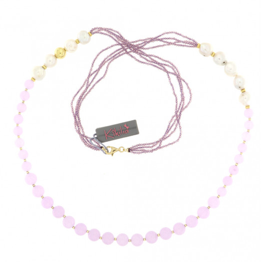 Kikilia collana matisse in giada viola, spinelli e perle Kikilia collana matisse in giada viola, spinelli e perle