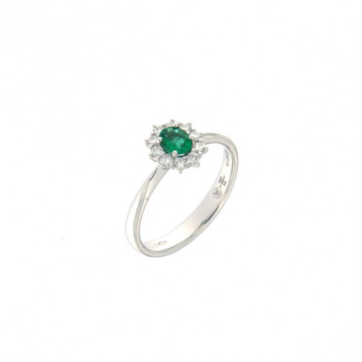 Mirco visconti anello con smeraldo ovale e contorno di brillanti