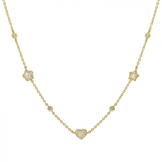 Nomination collana lifepoetry in argento 925 (ricca) e pavë di cubic zirconia misto oro giallo