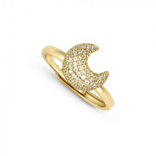 Nomination anello lifepoetry in argento 925 e pavë di cubic zirconia luna oro giallo