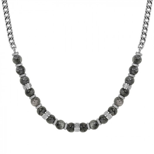 Nomination collana manvision ed. stones con catena in acciaio e pietre diaspro grigio