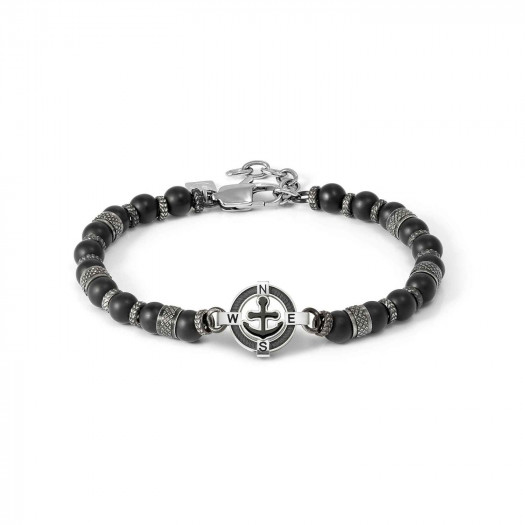 Nomination bracciale manvision ed. stones con simbolo in acciaio e pietre ancora-agata nera