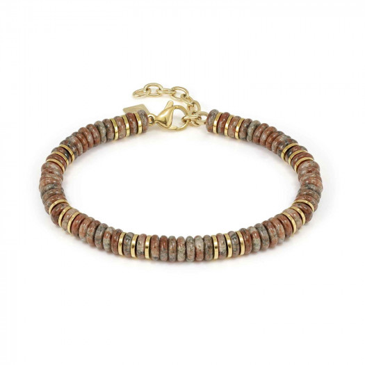 Nomination bracciale instinctstyle ed. infinity in acciaio, finitura gialla e pietre naturali diaspro rainbow