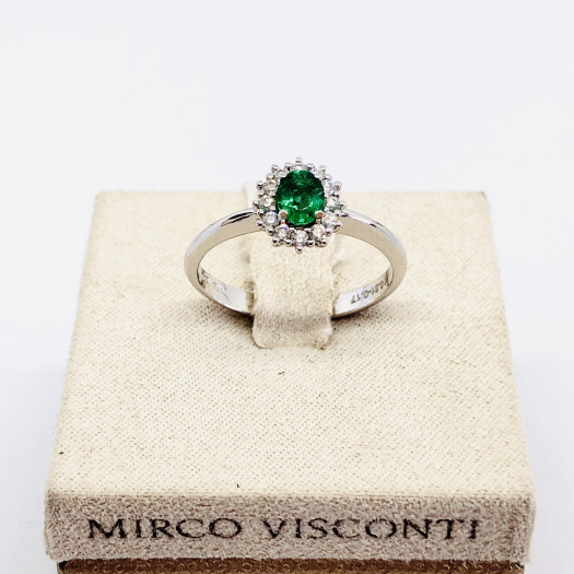 Mirco visconti anello con smeraldo con contorno di brillanti