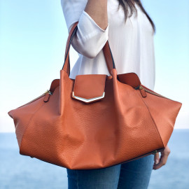 Locman pelletteria borsa shopping in pelle color arancio