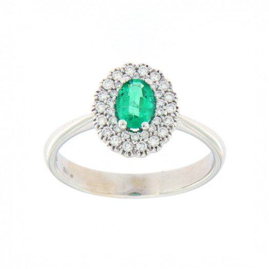 Di.fi anello con smeraldo ovale e contorno di brillanti