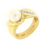 Di.fi anello in oro giallo con perla e brillantini