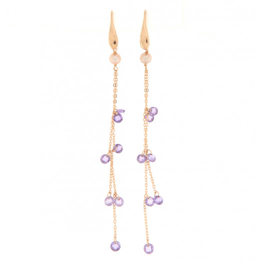 Kikilia orecchini pendenti zirconi viola e perla