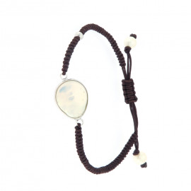 Impero bracciale con perla piatta e sagola marrone