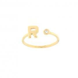 Dnno anello lettera r in oro giallo e zircone 