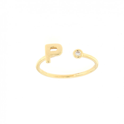 Dnno anello lettera p in oro giallo e zircone 