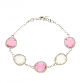 Fi.pre bracciale in argento con pietre bianca e rosa