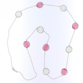 Fi.pre collana lunga in argento con pietre bianche e rosa 