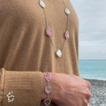 Fi.pre collana lunga in argento con pietre bianche e rosa 