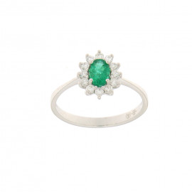 Mirco visconti anello con smeraldo ovale e contorno di brillanti