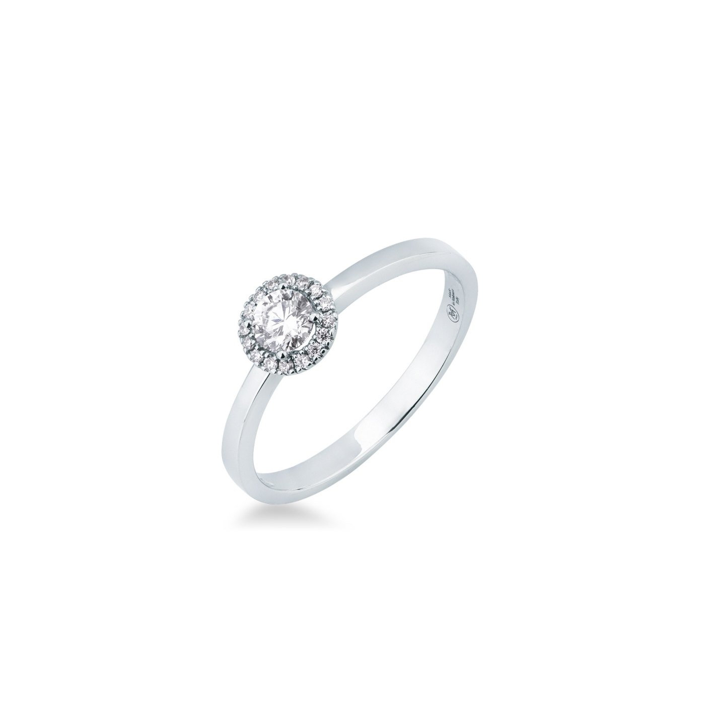 Anello oro bianco e diamante con contorno di brillantini