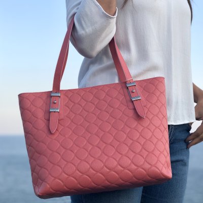Borsa shopping in saffiano rosa corallo